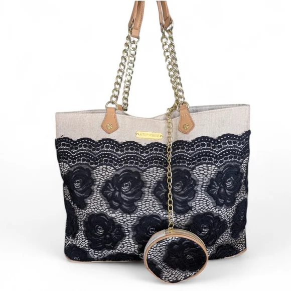 Betsey Johnson Floral Lace Tote Bag - Picture 1 of 12